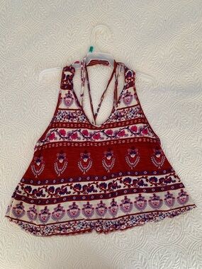 Forever 21 Los Angeles Halter Tank Top Women’s M Red Geometric Swing Strappy